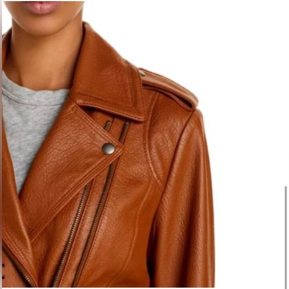 JOIE 100% Lamb Leather Leolani Lamb Leather Cognac Moto Jacket Size XXS $898 NWT - Picture 5 of 11